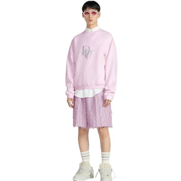 DIOR x ERL Oversized Sweatshirt Cotton Fleece Size Small Heathered Pink Silver - Picture 9 of 9